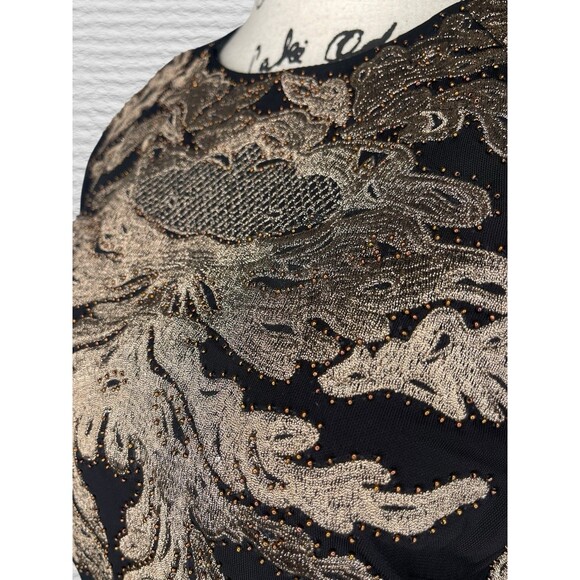 David Meister Embroidered Beaded Luxe Gown Womens 8 Black Gold Maxi Elegant Gala - Picture 7 of 8